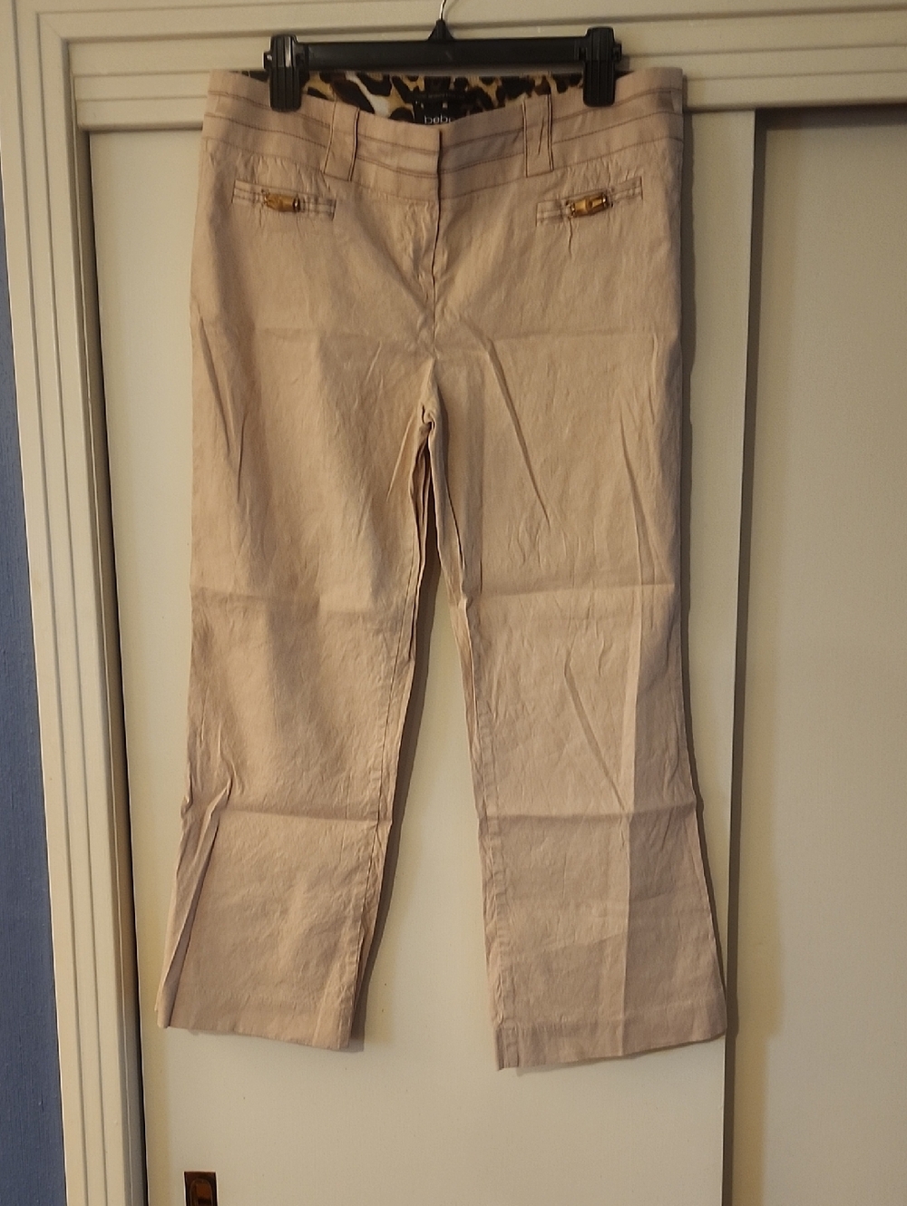 bebe Beige Wide-Leg Trousers with Leopard Lining